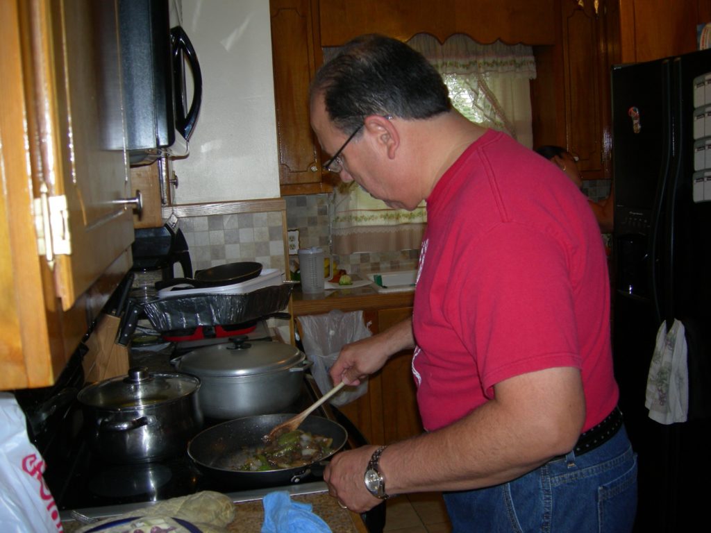 My Uncle Jorge preparing me a Veggie Meal I admire his energy during his battle with Cancer. 
