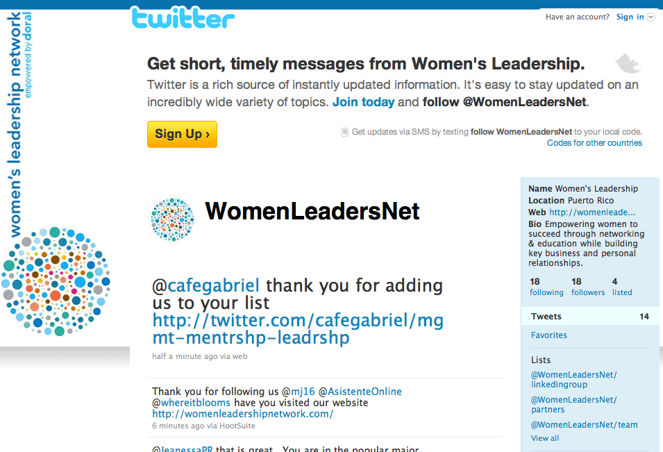 Twitter Page Screenshot of Women's Leadership Network.