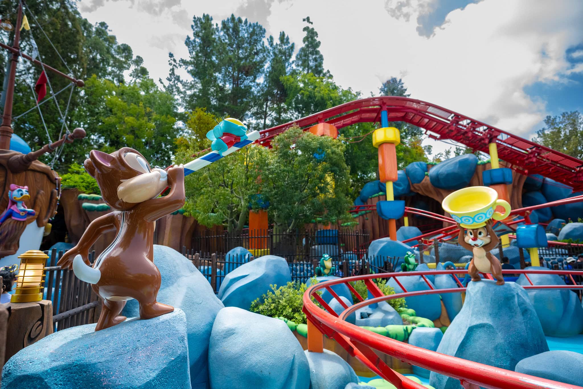 Chip and Dale GADGETcoaster at Disneyland featuring Chip and Dale figurines.