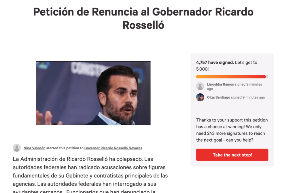 Petición de Renuncia al Gobernador Ricardo Rosselló
