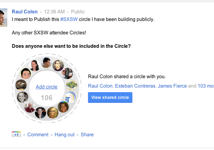 SXSW Google + Circle