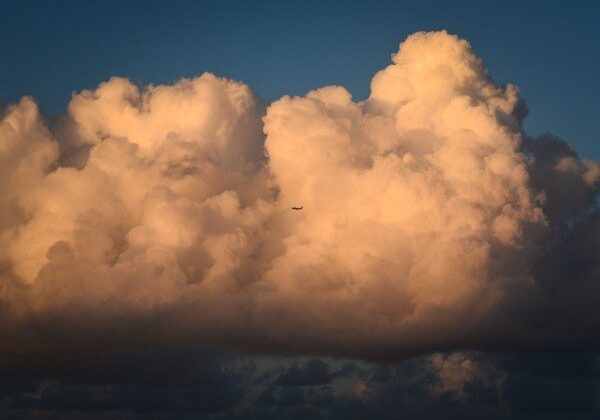 Airplane in the Clouds over the Caribbean